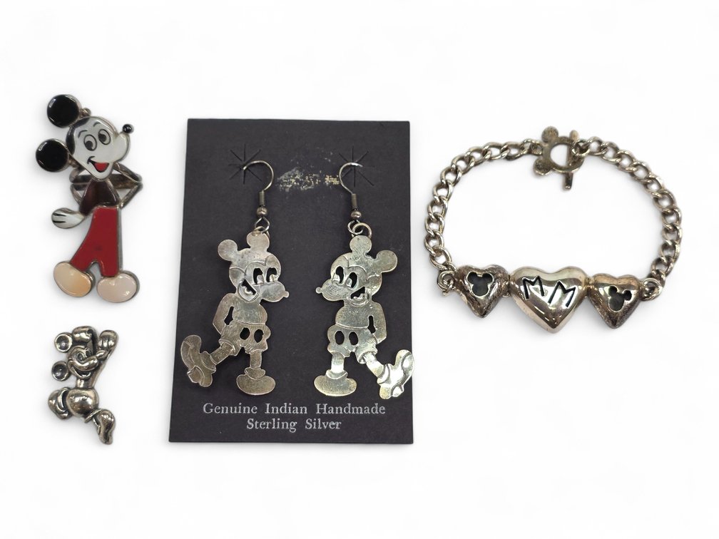 Sterling Silver Mickey Mouse Earrings, Bracelet & Rings