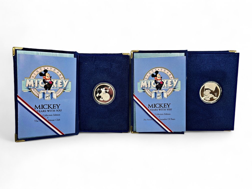 .999 Fine Silver 1976 Rarities Mint Mickey Mouse 60th Anniversary Ambassador of Peace & The Mickey Mouse Club Silver Medallions