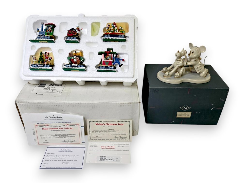 Lenox Disney's "Mickey & Pluto Skaters" & Danbury Mint "Mickey's Christmas Train" Set