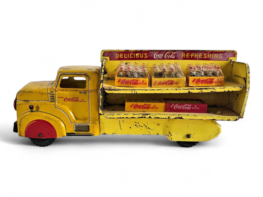 Coca-Cola Tin Toy Delivery Truck & Mini Bottle Cases
