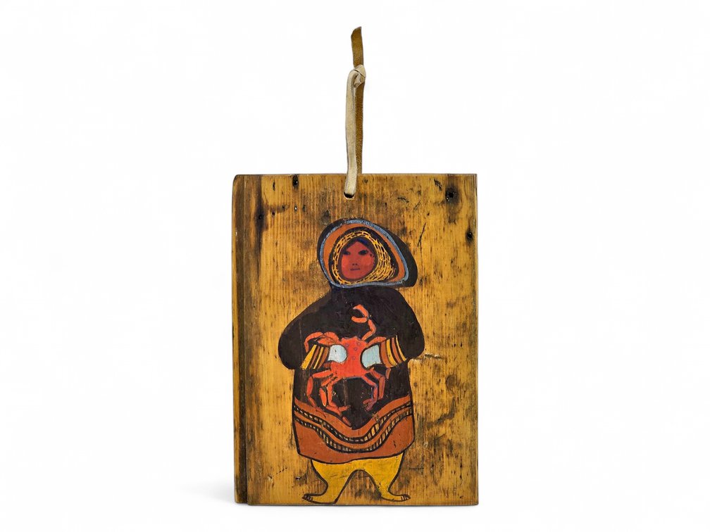Rie Muñoz "Eskimo With Crab" Beach Plank Cheese Board c.1967
