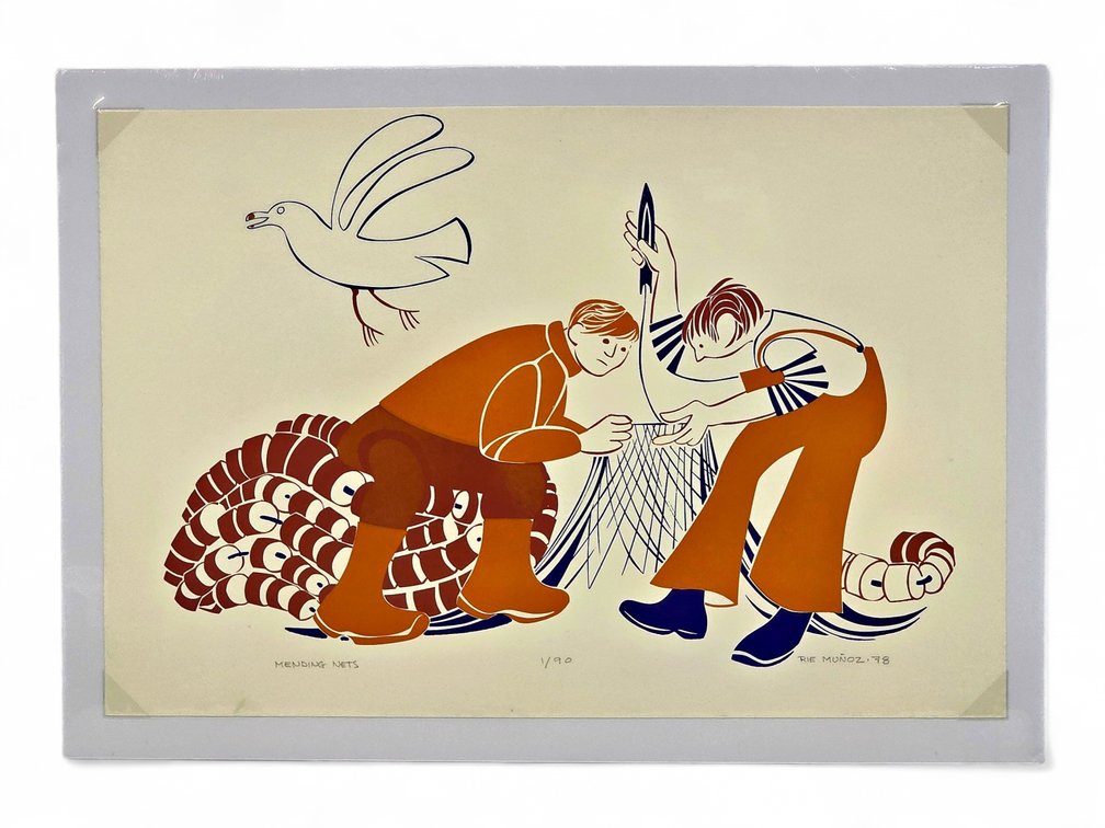 Rie Muñoz "Mending Nets" Serigraph c.1978