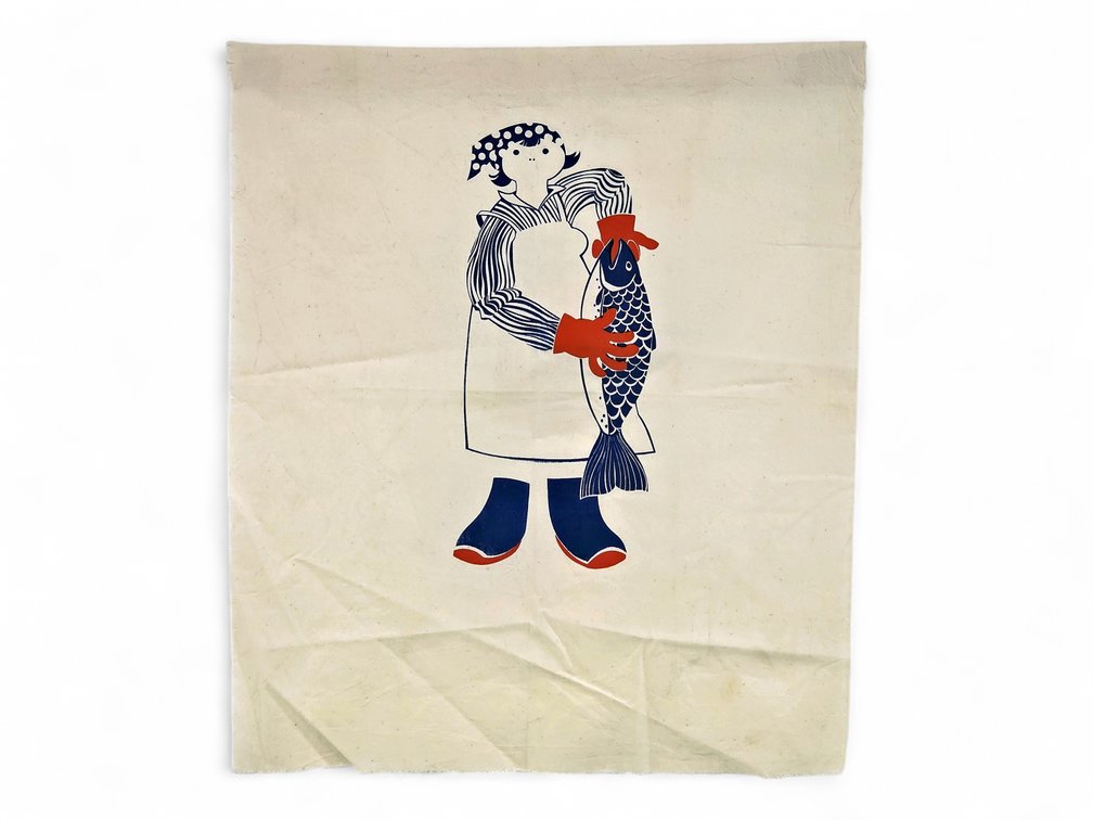 Rie Muñoz "Fish Grader" Silkscreen Tapestry c.1980