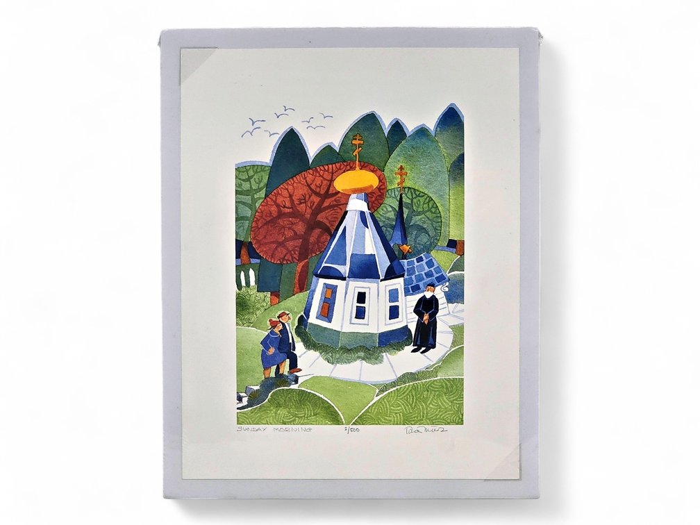 Rie Muñoz "Sunday Morning" Print w/ Photograph of the Artist c.1990s