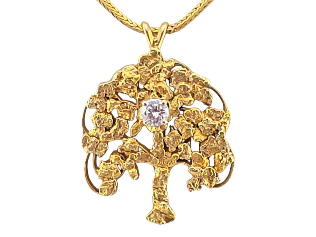 Alaskan Gold Nugget Tree of Life Diamond Pendant on 14K Chain