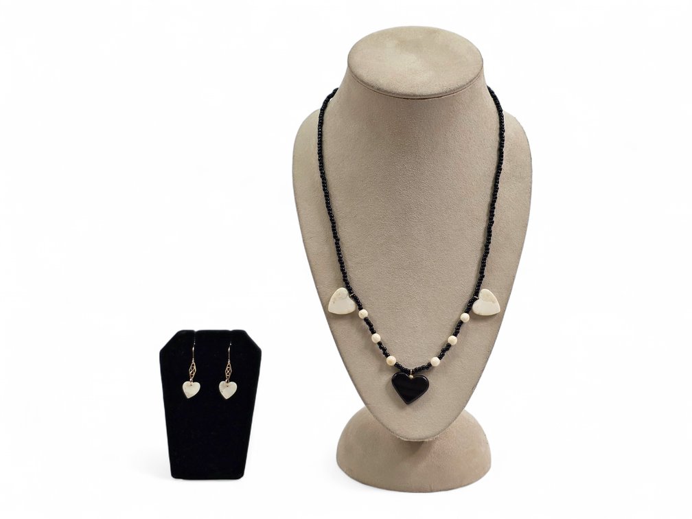 Ivory & Baleen Heart Necklace & Earrings Set