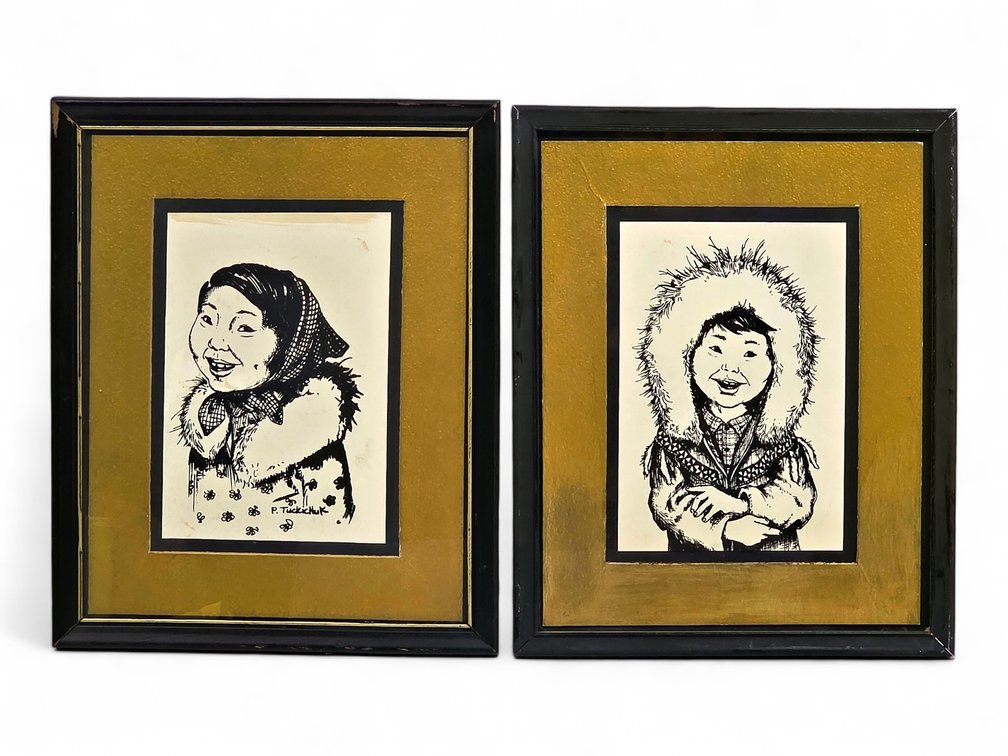 Pete Tuckichuk Alaska Native Portrait Original Ink Drawings