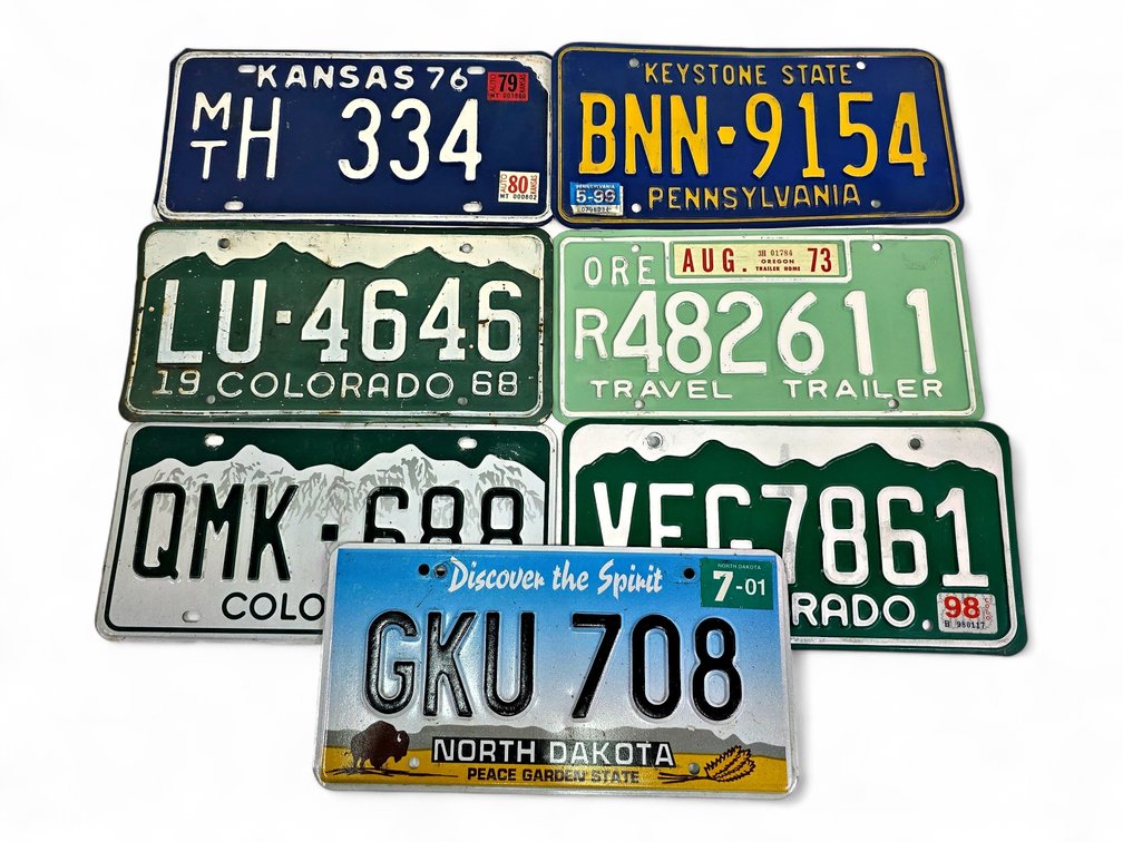 License Plates - 1976 Kansas, 1968 Colorado, North Dakota & More