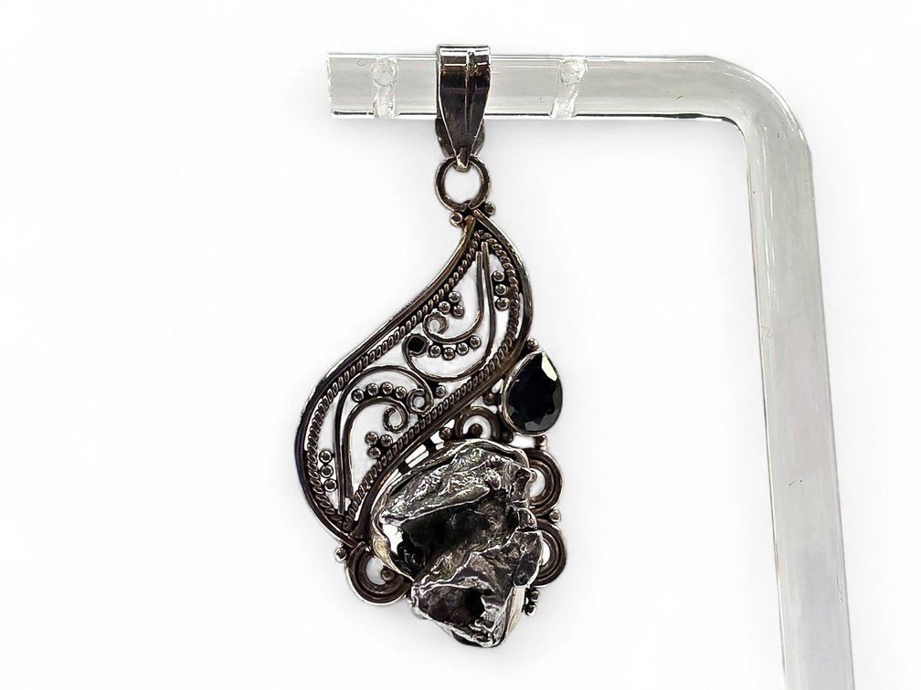 Sterling Silver Meteorite Pendant w/ Smokey Quartz