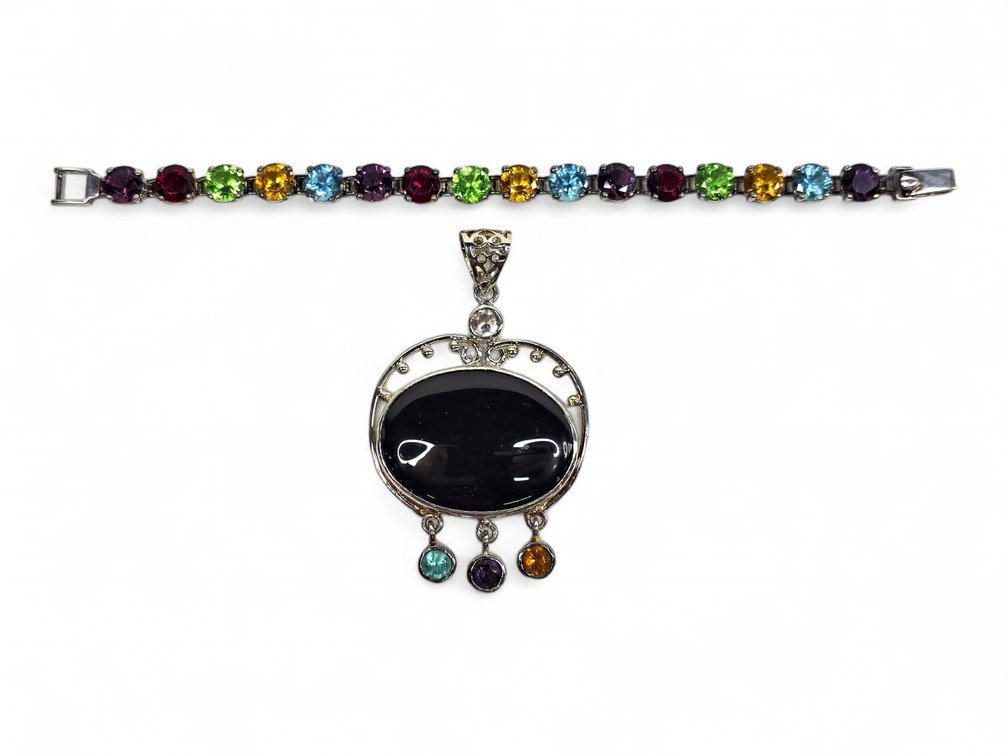 Sterling Silver Jewelry Set w/ Multicolored Crystal Stones