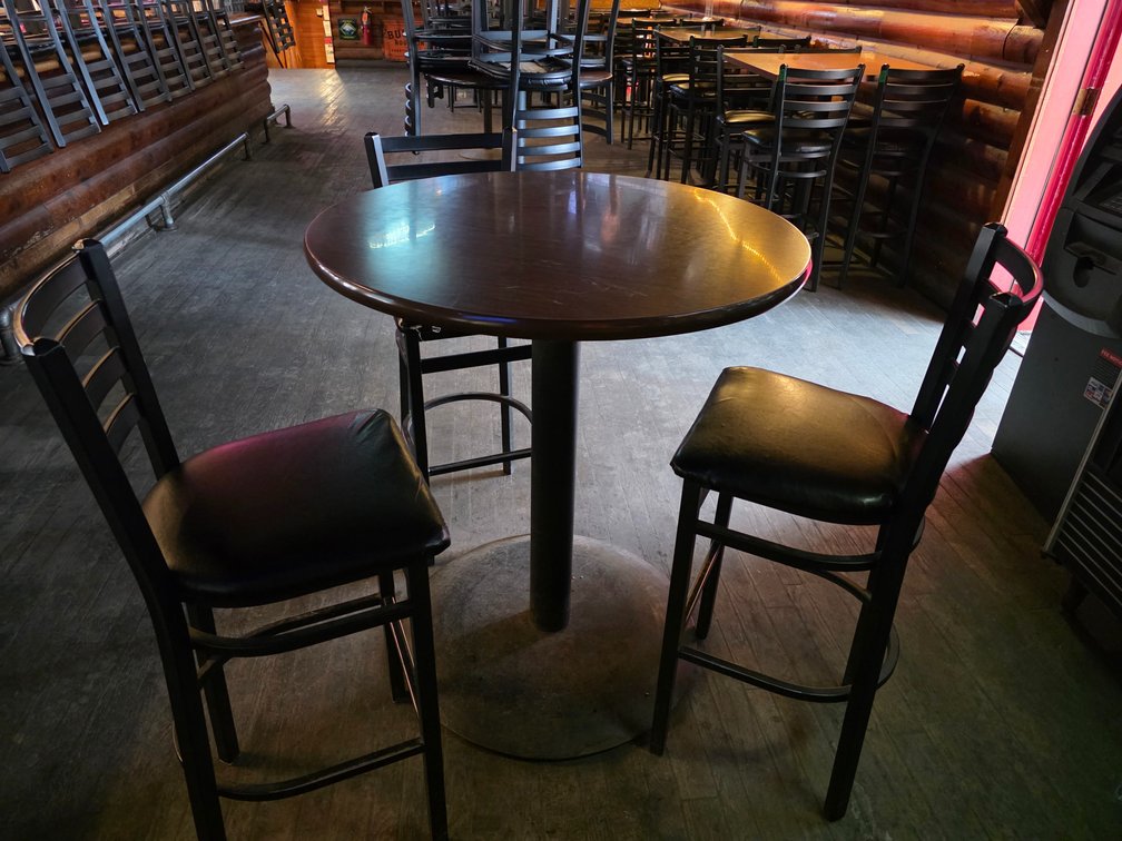 Round Bar Table w/ 3x Ladder-back Bar Stools