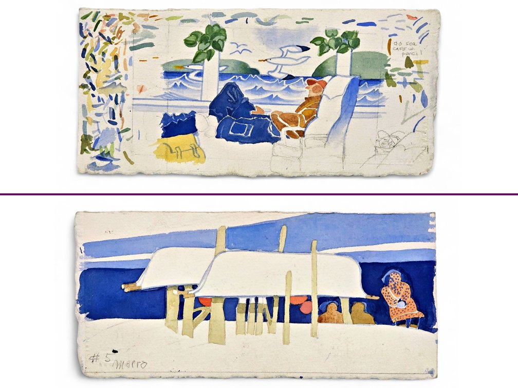 Rie Muñoz Double-Sided Original Ferry & Kayak Watercolor Works-in-Progress c.1990s