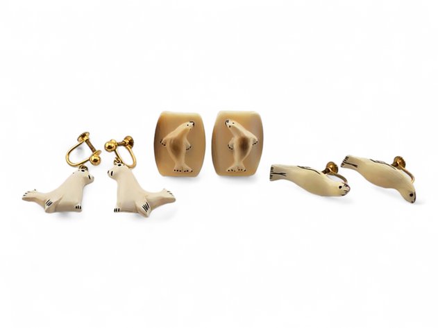 Walrus Ivory & Whale Tooth Seal Earrings