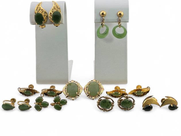 Sterling Silver, 10k Black Hills Gold & Jade Earrings