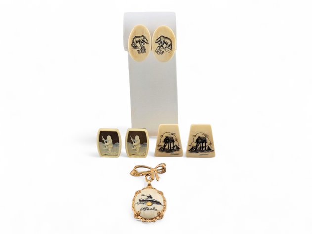 Mammoth Ivory Earrings & Brooch