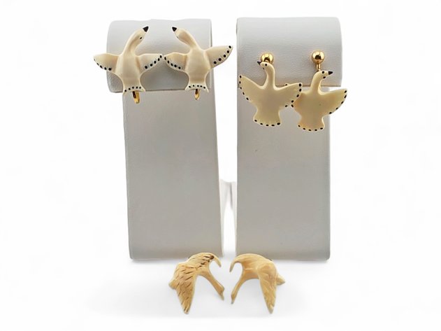 Bone, Walrus & Mammoth Ivory Goose Earrings