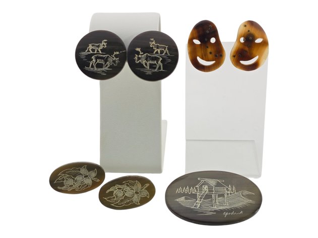 Whale Baleen Earrings & Brooch - Harry Apodruk & Others