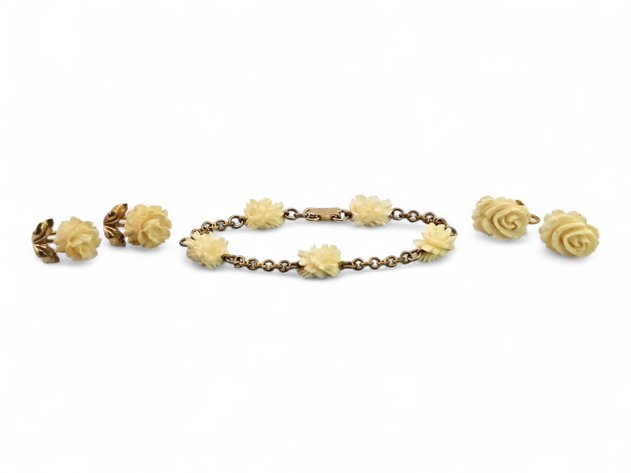 Mammoth Ivory Rose Earrings & Bracelet
