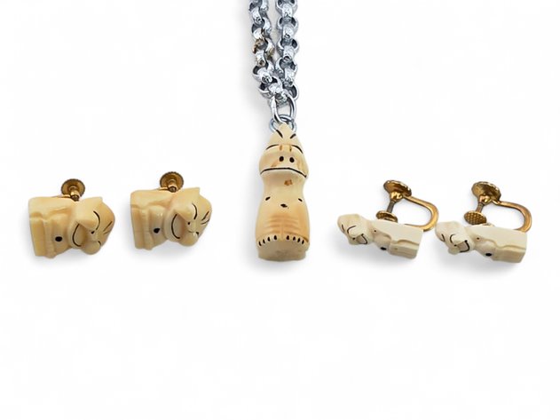 Walrus Ivory Billiken Pendant Necklace & Earrings