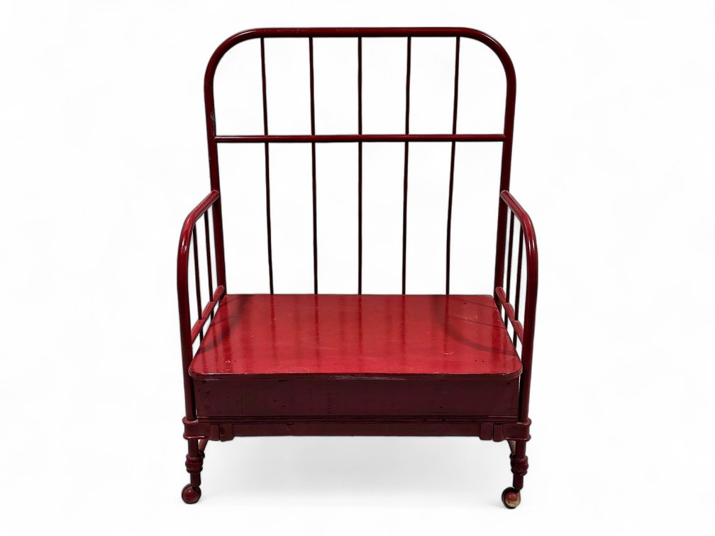 Red Metal Bed Frame Bench w/ Storage