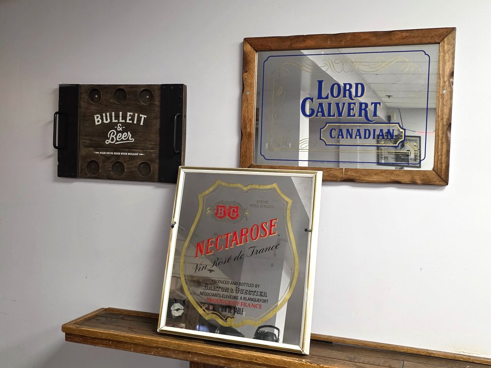 Lord Calvert, Barton & Guestier Advertising Bar Mirrors & Bulleit Bourbon Serving Tray