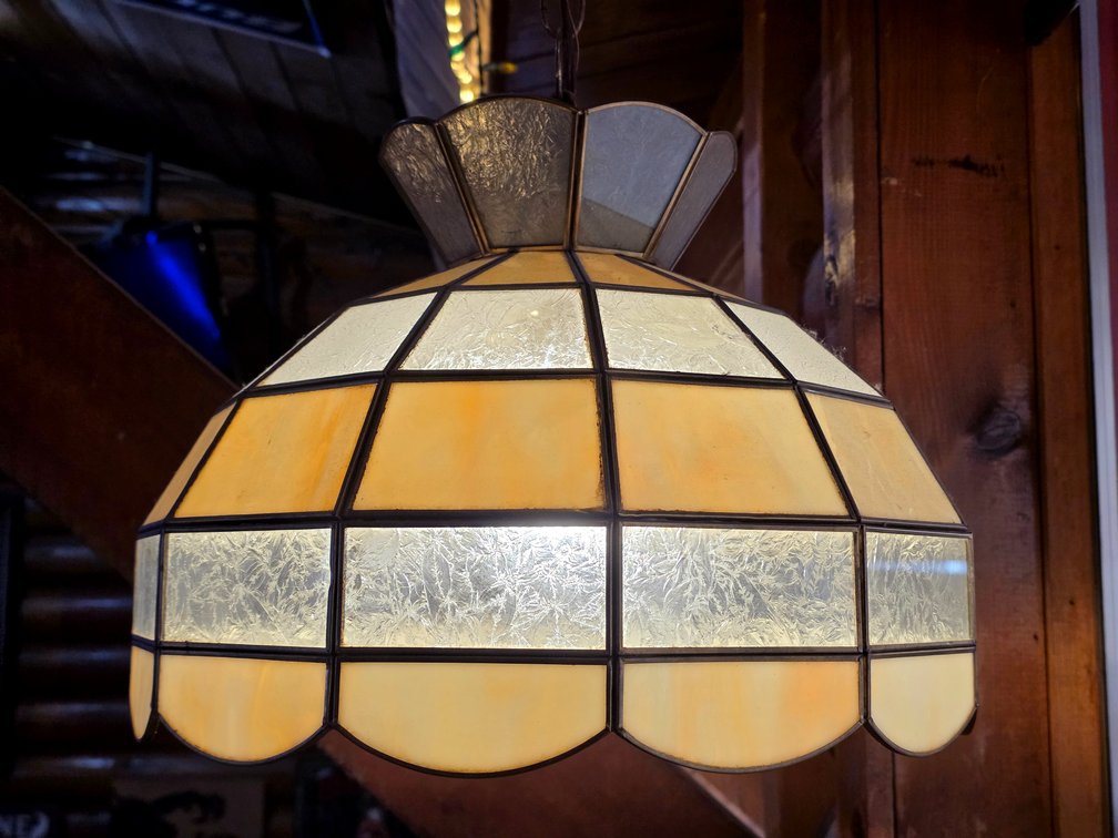 Round Yellow & White Slag & Stained Glass Pendant Lampshade