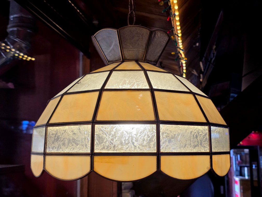 Round Yellow & White Slag & Stained Glass Pendant Lampshade