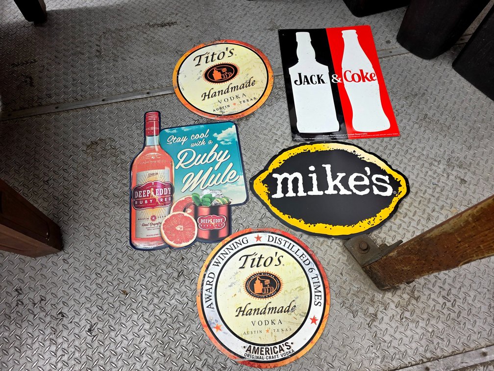 Titos, Jack Daniels, Mike's & Deep Eddy Metal Advertising Signs