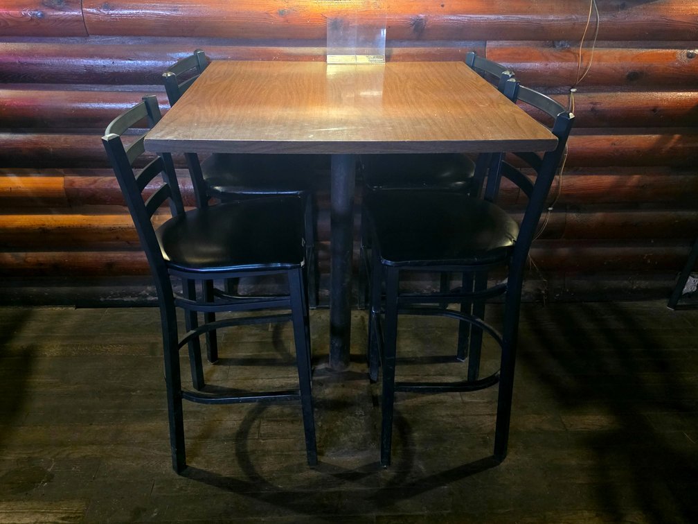 Square Bar Table w/ 4x Ladder-back Bar Stools
