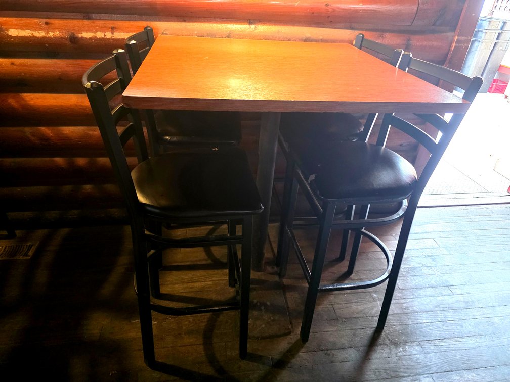 Square Bar Table w/ 4x Ladder-back Bar Stools