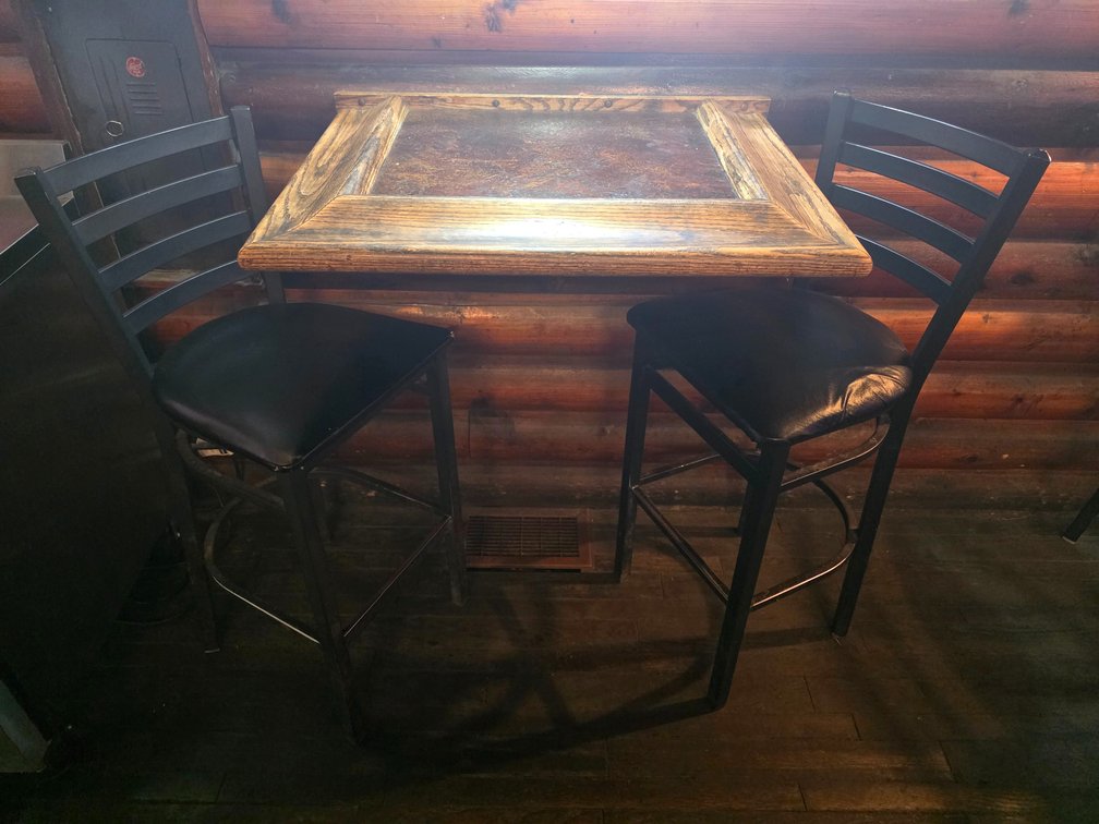 Rectangular Wall-Mounted Tabletop w/ 2x Ladder-back Bar Stools