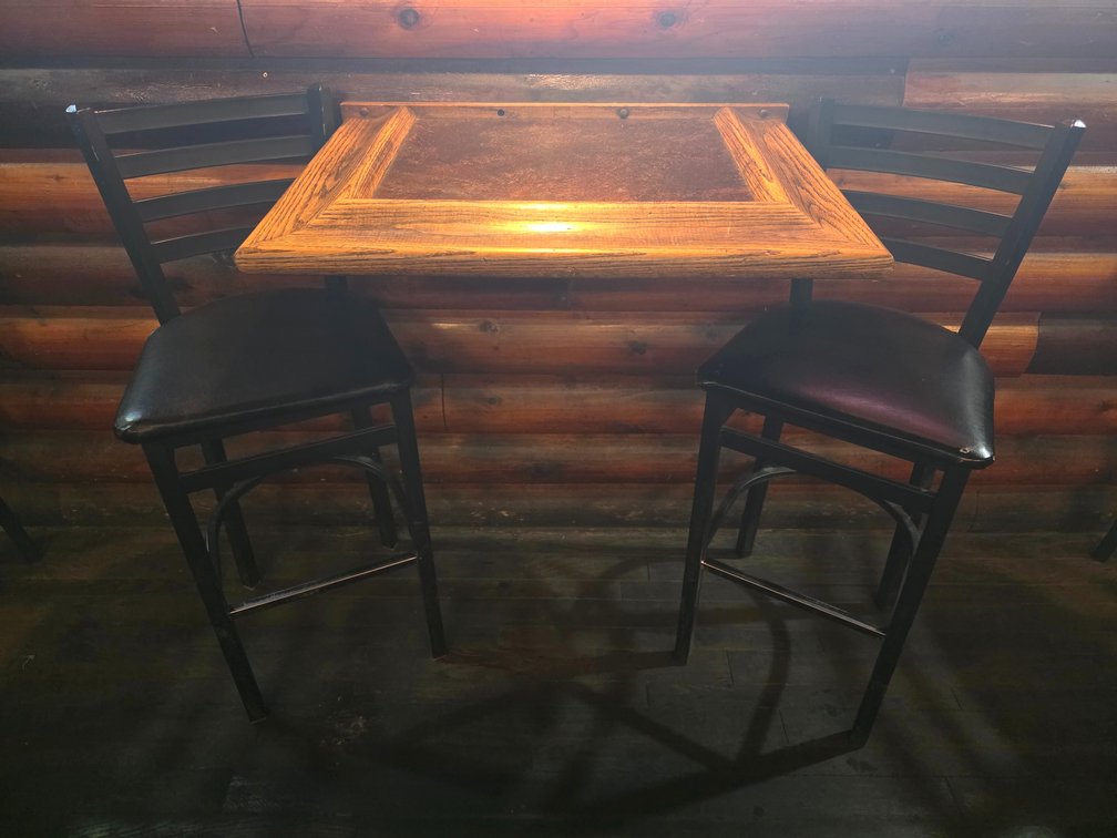 Rectangular Wall-Mounted Tabletop w/ 2x Ladder-back Bar Stools