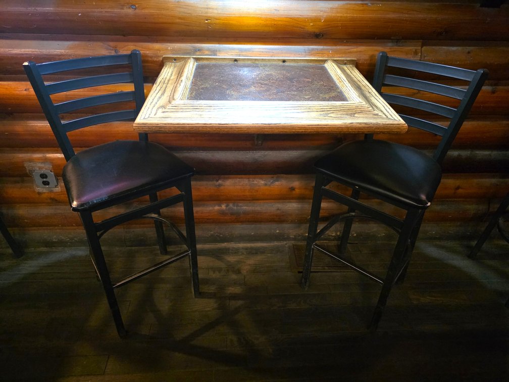 Rectangular Wall-Mounted Tabletop w/ 2x Ladder-back Bar Stools
