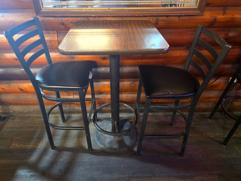 Square Bar Table w/ 2x Ladder-back Bar Stools