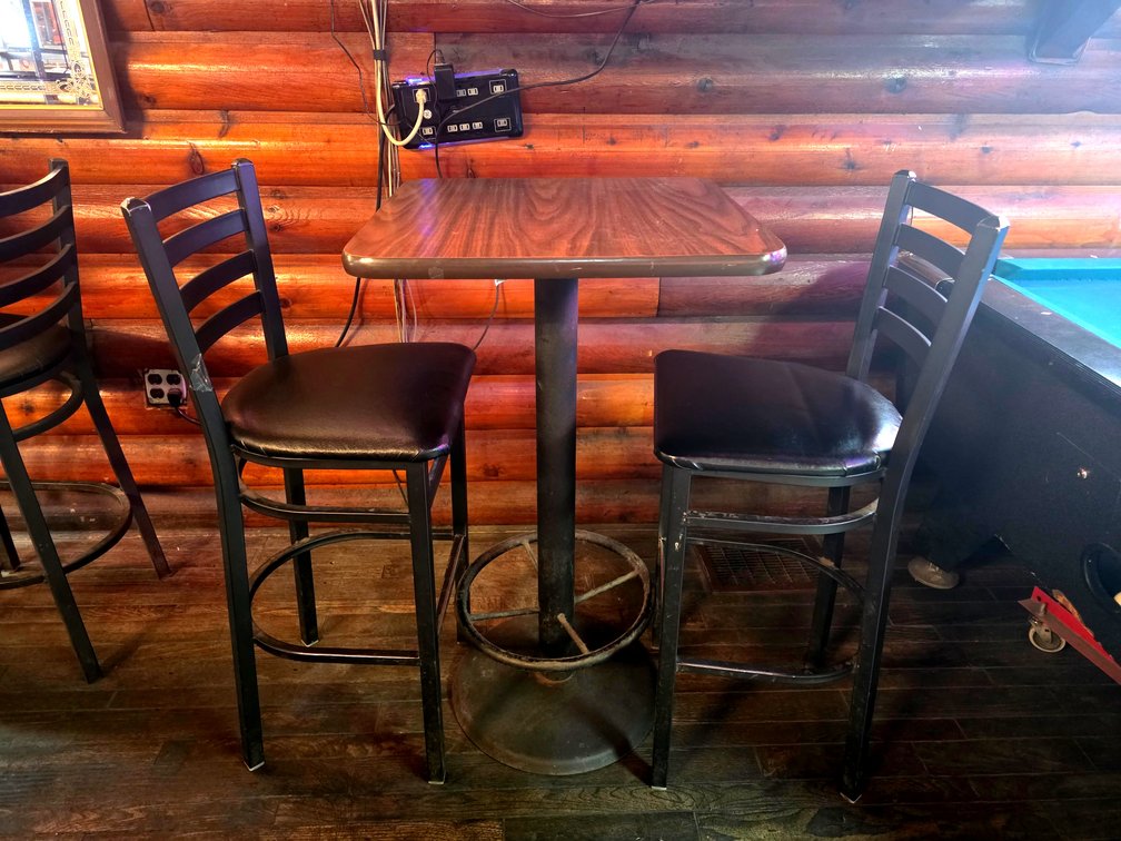 Square Bar Table w/ 2x Ladder-back Bar Stools
