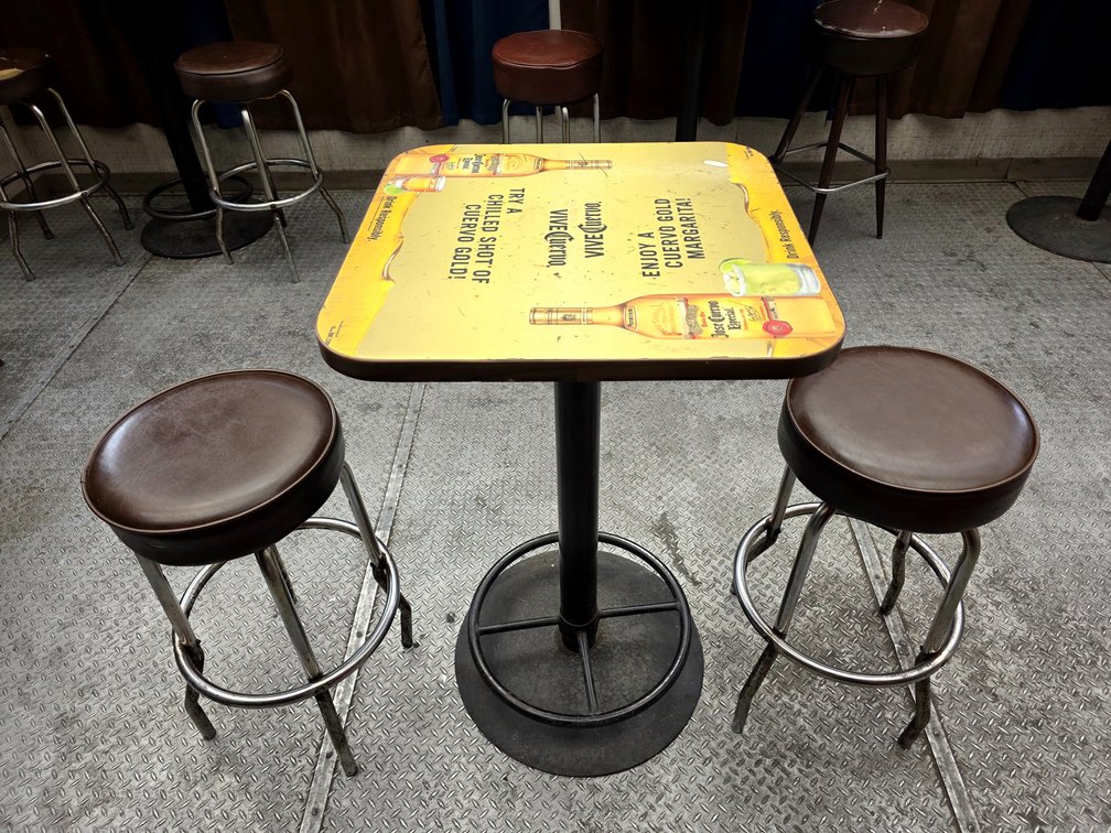 Square Jose Cuervo Bar Table w/ 2x Round Bar Stools