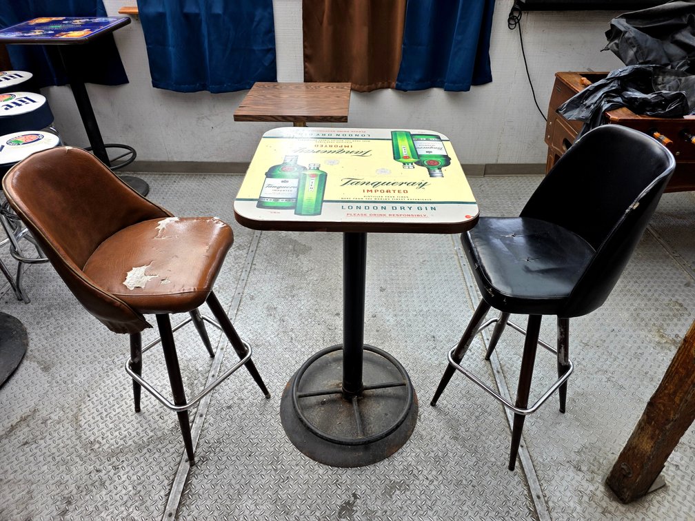Square Tanqueray Bar Table w/ 2x Bucket Bar Stools