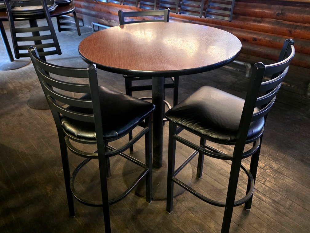 Round Bar Table w/ 3x Ladder-back Bar Stools
