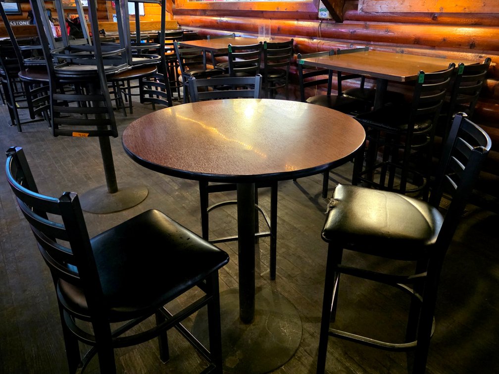 Round Bar Table w/ 3x Ladder-back Bar Stools