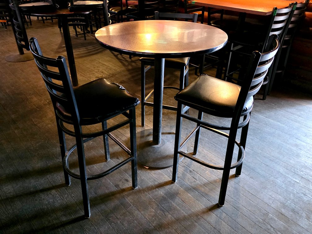 Round Bar Table w/ 3x Ladder-back Bar Stools