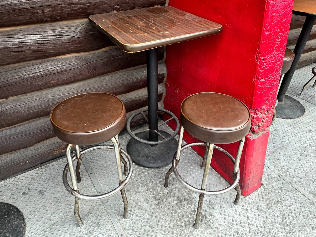 Square Bar Table w/ 2x Round Bar Stools