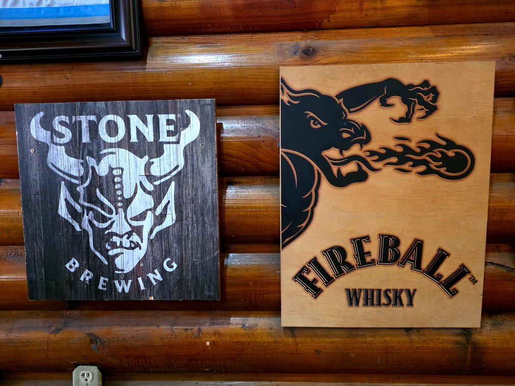 Stone Brewing & Fireball Whisky Wooden Advertising Signs