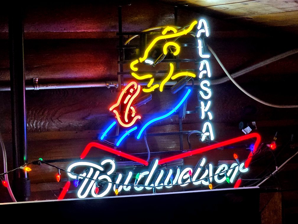 Alaska Budweiser Bear & Salmon Illuminated Advertising Sign
