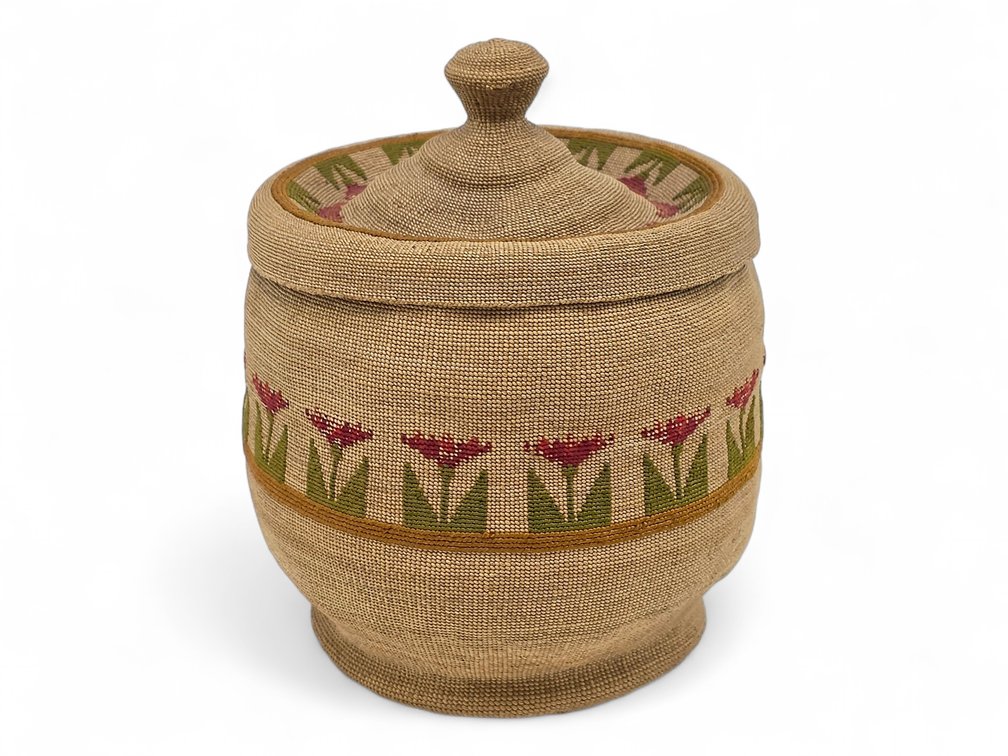 Museum Quality Attu Aleut Pictorial Floral Rye Grass Basket