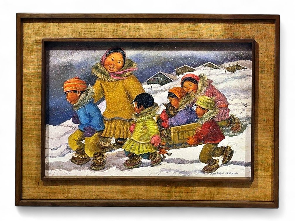 Joan Arend Kickbush Elaborate Large Format Winter Scene Oil Painting