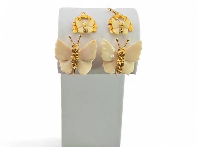 Mammoth Ivory Butterfly Earrings w/ Gold Nuggets