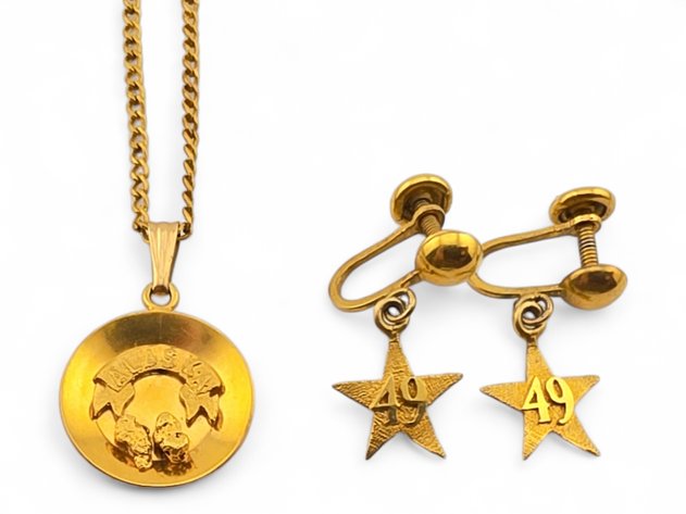10k Yellow Gold & Gold Nugget Alaska Souvenir Jewelry