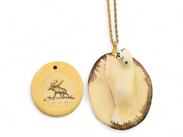 Walrus Ivory Moose & Seal Pendants