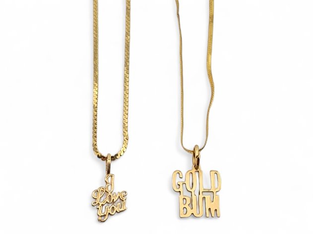 14k Yellow Gold Necklaces w/ Word Pendants