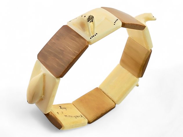 Lincoln E. Milligrock Mammoth & Walrus Ivory Arctic Wildlife Tile Bracelet